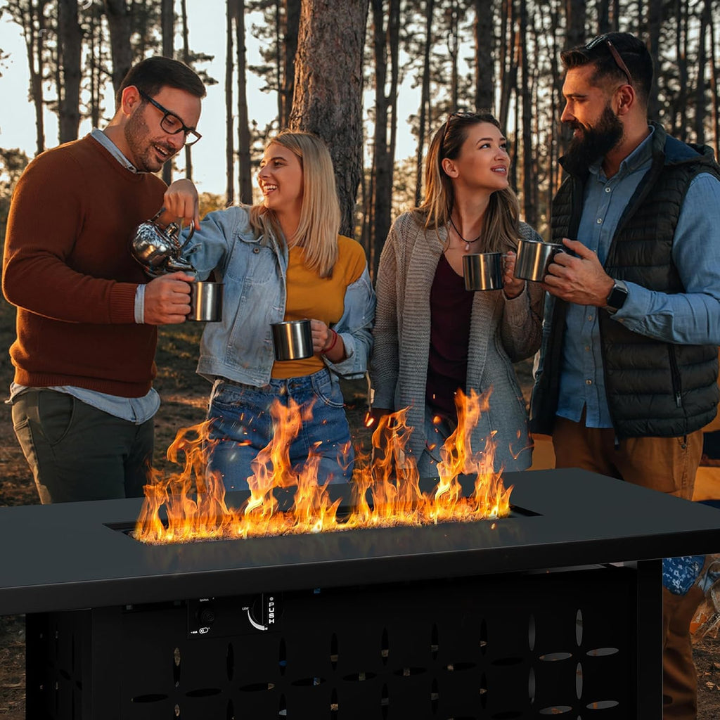 43" Propane Fire Pit Table,50,000 BTU Rectangular Gas Fire Pit Table,CSA-Certified Steel 2-in-1 Multi-Use Propane Gas