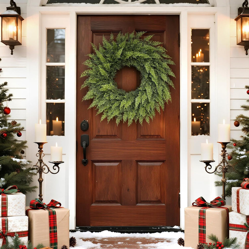 24" Lifelike Touch Artificial Christmas Cedar Wreath for Front Door Decor