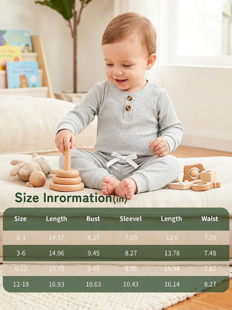 Newborn Baby Boy Girl Clothes Infant Ribbed Romper Cotton Long Sleeve Pant Sets for 0~ Infant