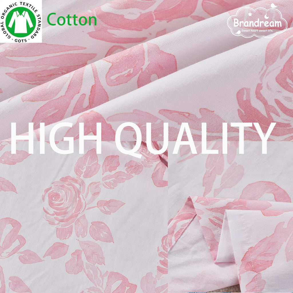 Organic Cotton Crib Skirt Dust Ruffle, Baby Girl Crib Bed Skirt, 4-Sided, Luxury French Vintage Pink Rose Floral &