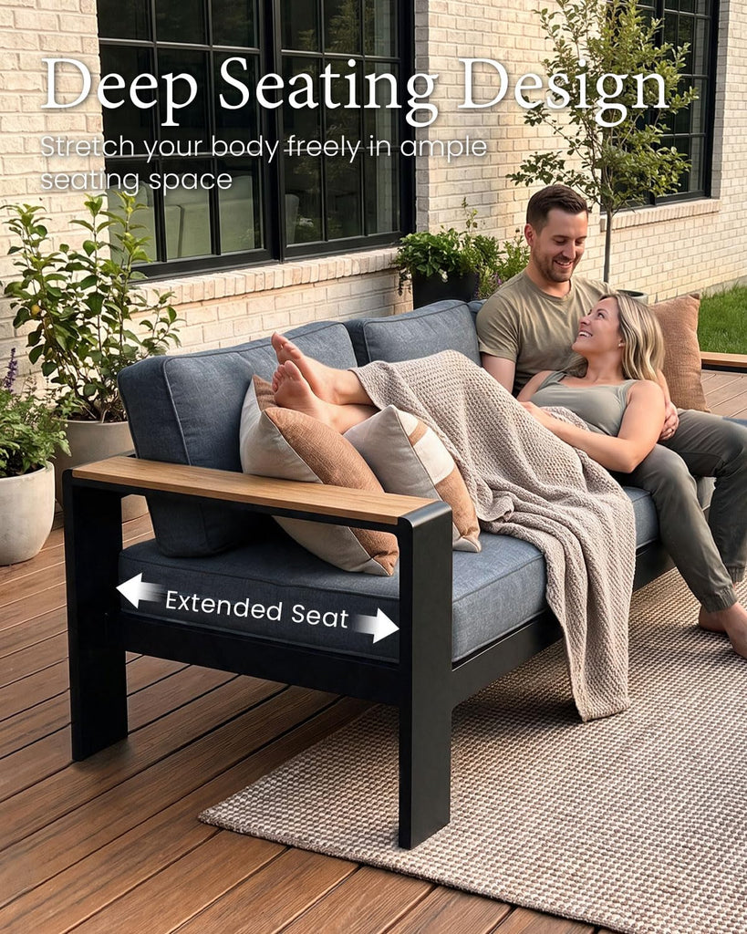 4 Piece Aluminum Outdoor Furniture Set with Fire Pit Table