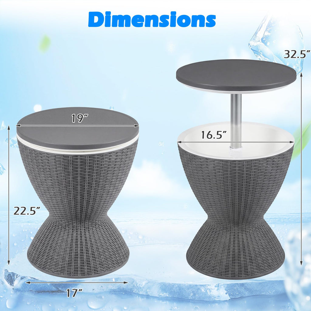 Outdoor Cooler Table, Multi-Functional Cooler Bar Table, Adjustable Height Ice Cooler Side Table w/Drain Plug, 8