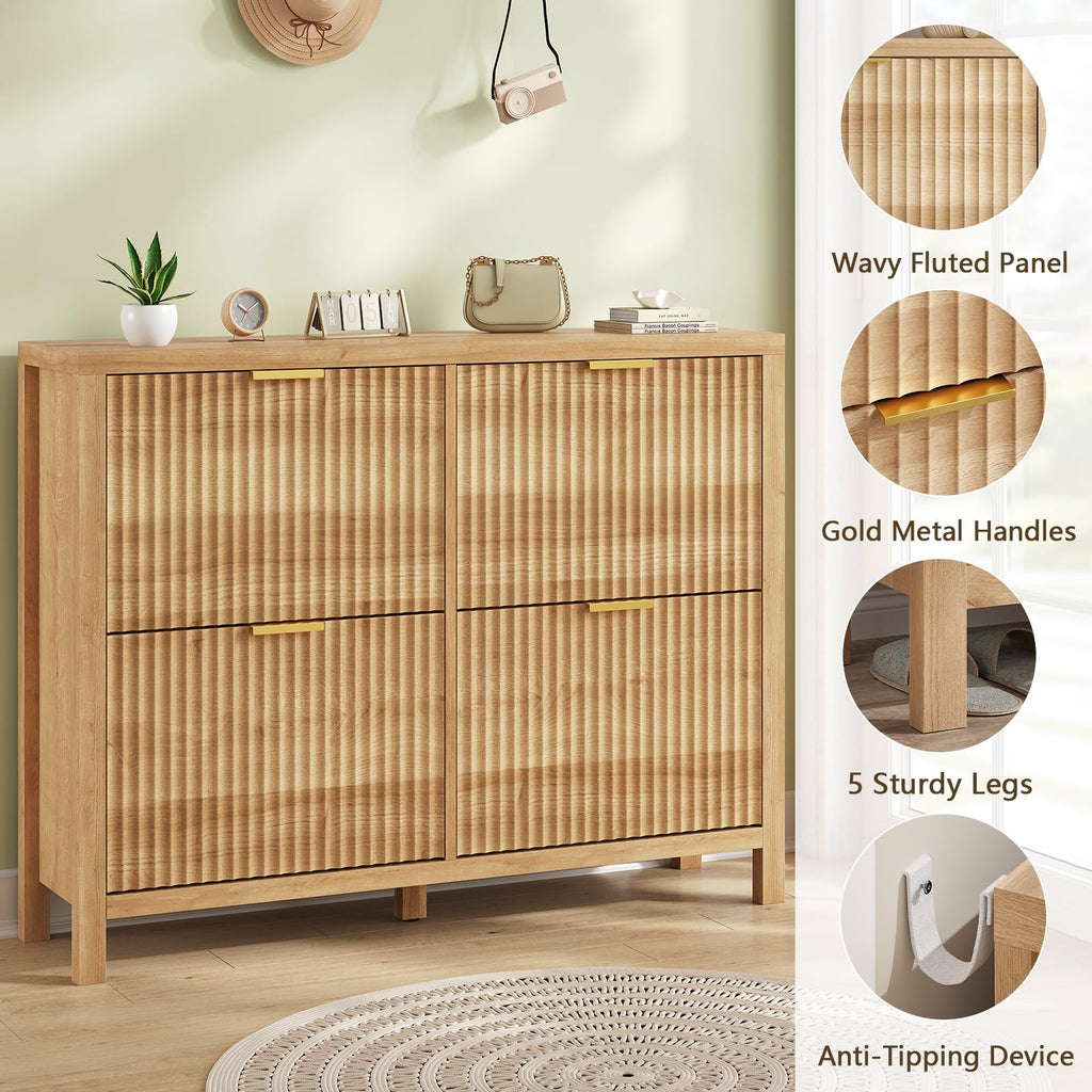 47" Fluted Shoe Cabinet Stoarge with 4 Flip Drawers