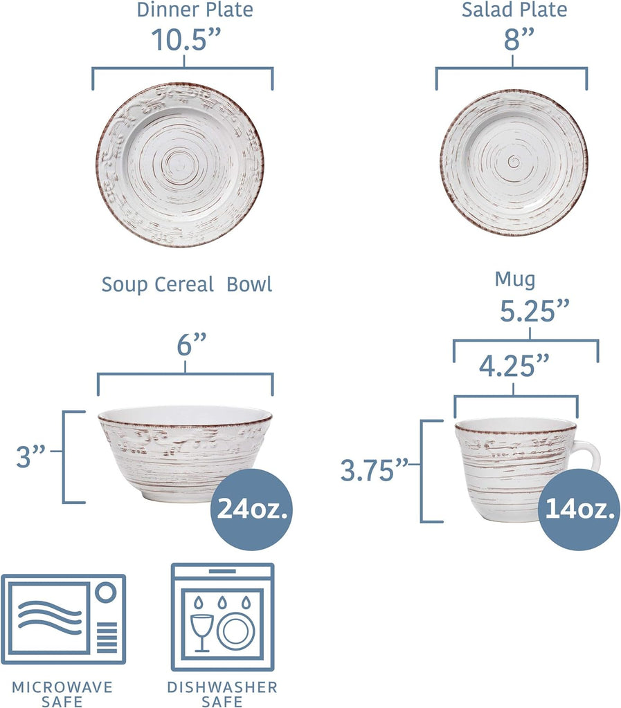 Trellis White 16-Piece Stoneware Dinnerware Set, Service for 4, Distressed White Finish