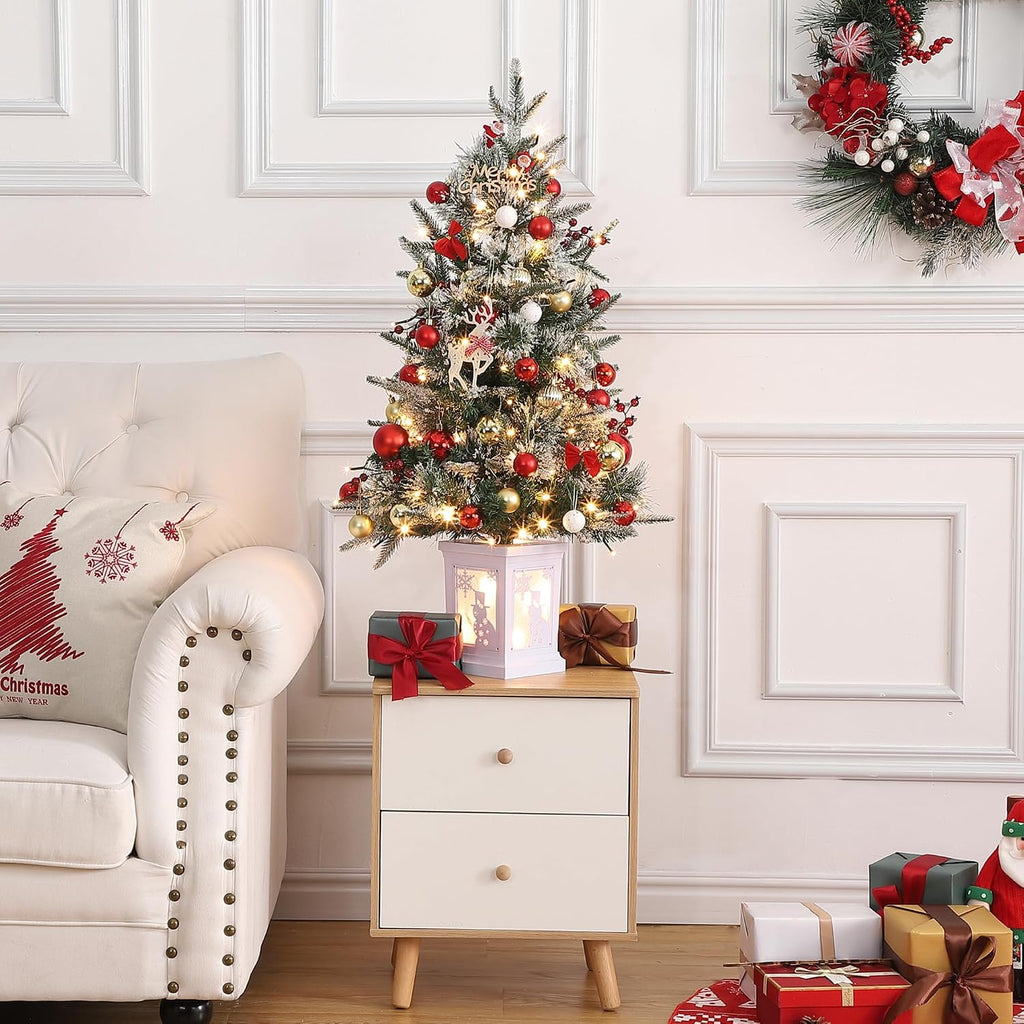 2Set 3FT Prelit Christmas Tree, Artificial Tree with Lighting Base