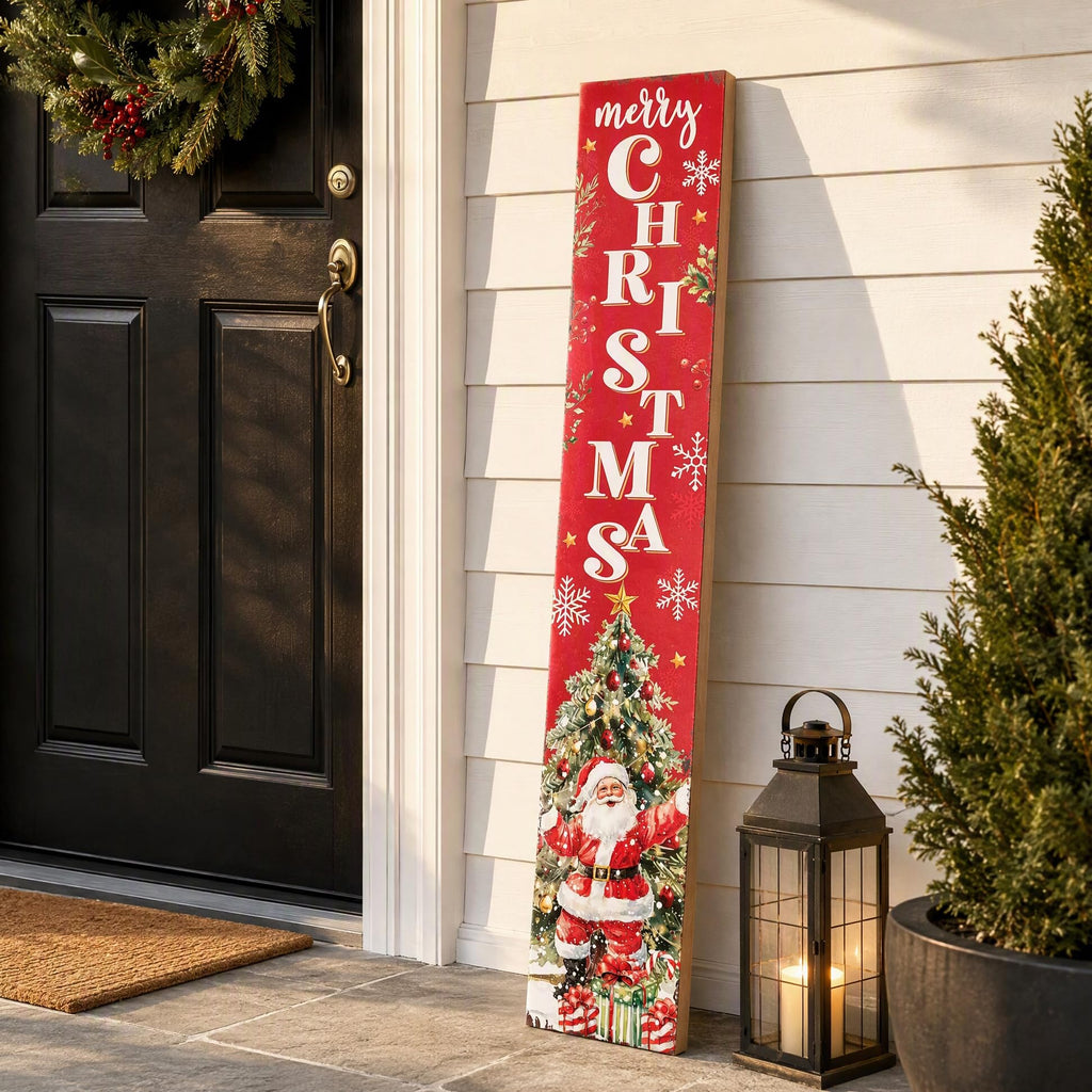 Christmas wooden porch sign Vertical hanging decorations Merry Christmas Decor sign front door standing 47x7.8Inch