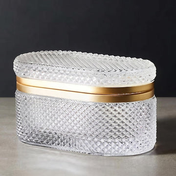 Embossed Glass Trinket Box with Lid for Women