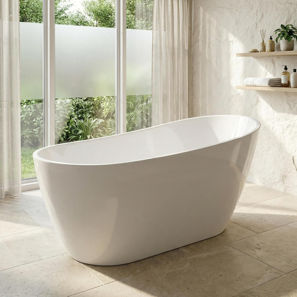 67" Freestanding Bathtub, Black Exterior White Interior Acrylic Stand Alone Soaking Tub, Modern Oval Bath with