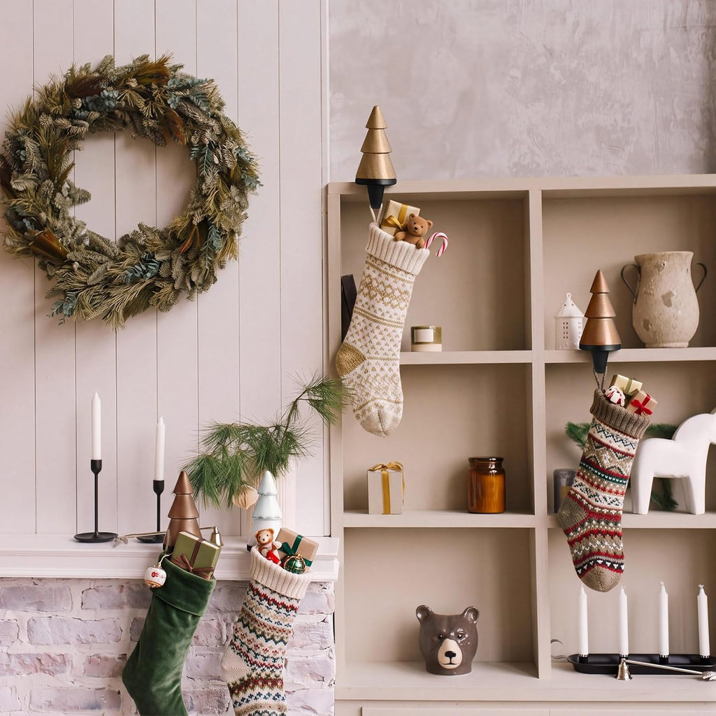 4 Pack Wooden Christmas Tree Stocking Holder for Mantle, Classic