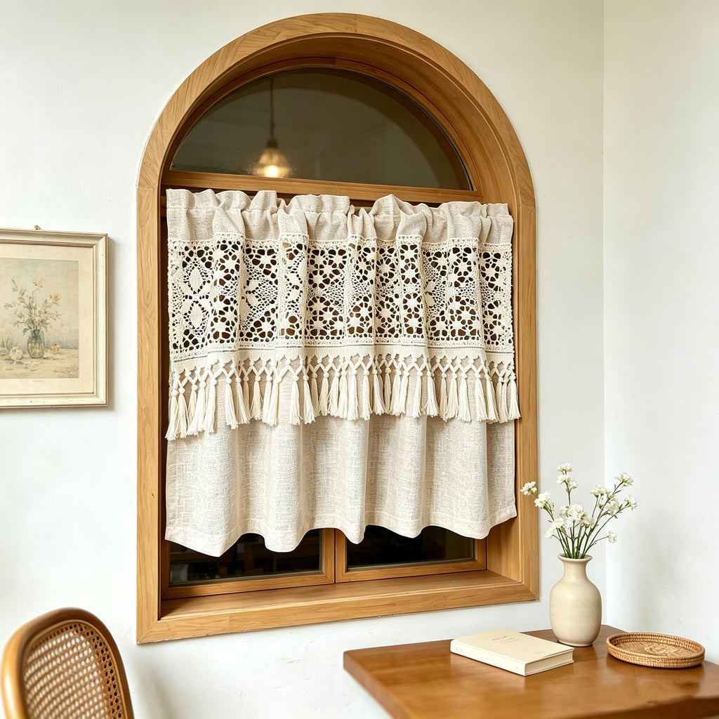 Boho Valances Crochet Tassel Kitchen Cafe Curtains 1PC W39 x L19