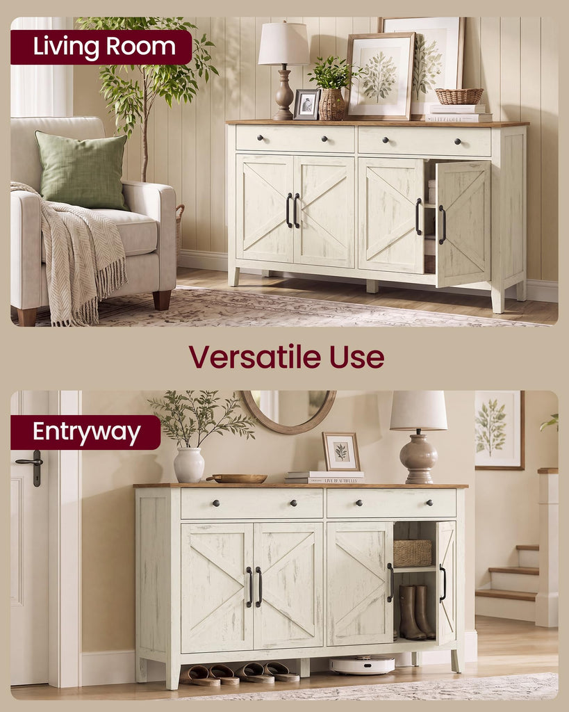 Farmhouse Buffet Cabinet, Coffee Bar with 2 Drawers