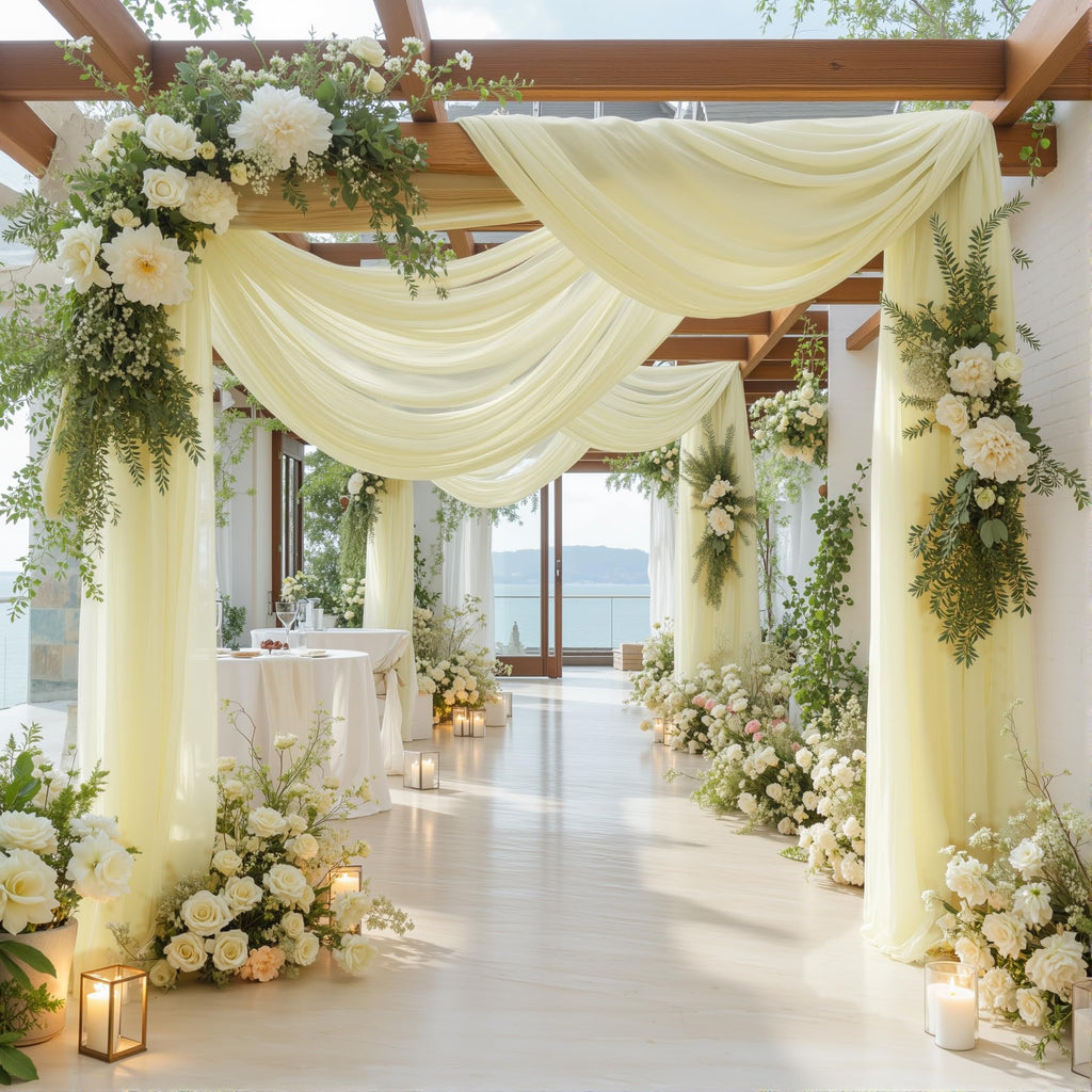 4 Panels Wedding Arch Draping Fabric Ivory Sheer Backdrop Curtain Arch Drape for Wedding Ceremony Reception, Bridal