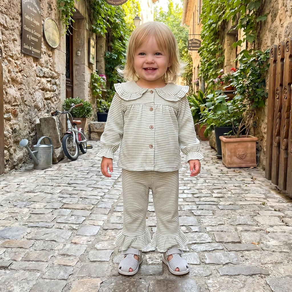 Baby Girl Clothes Waffle Knit Long Sleeve Shirt Top Ruffle Pants Set Spring Fall Winter Toddler Girls Outfits