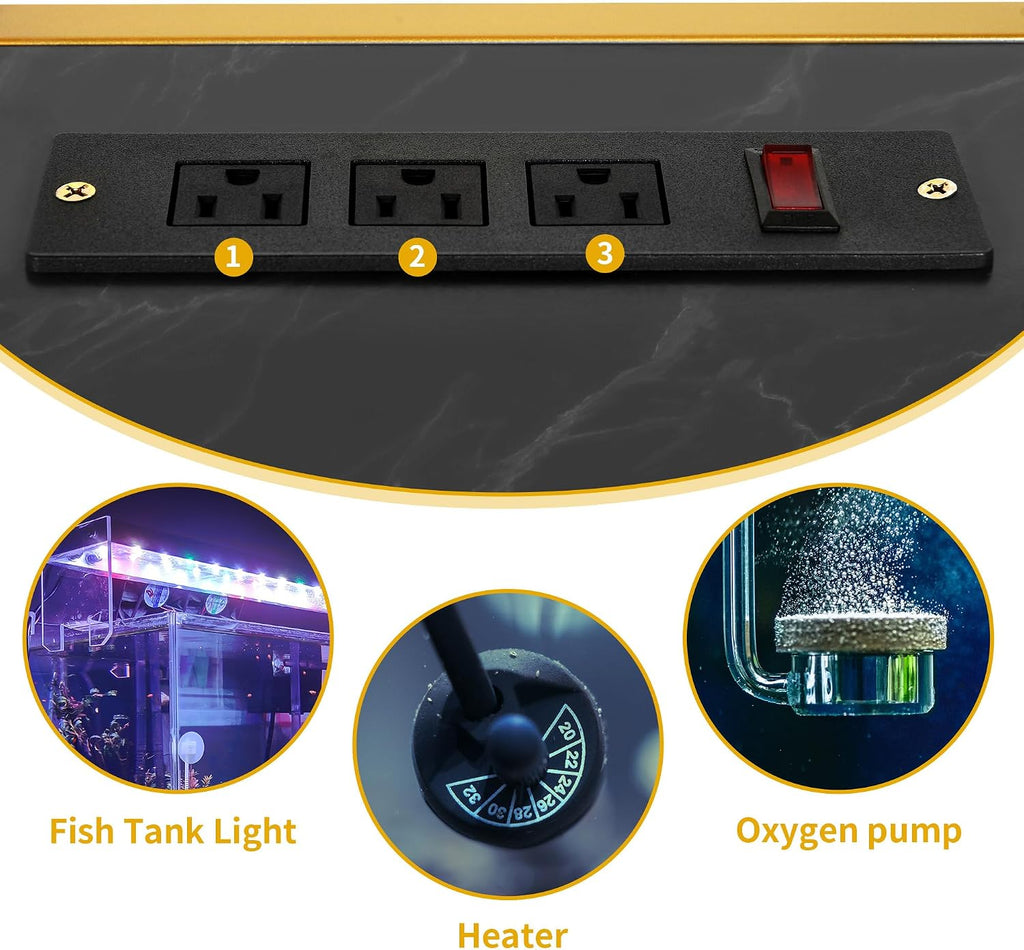 55-75 Gallon Aquarium Stand 29 with Power Outlet, Black & Gold