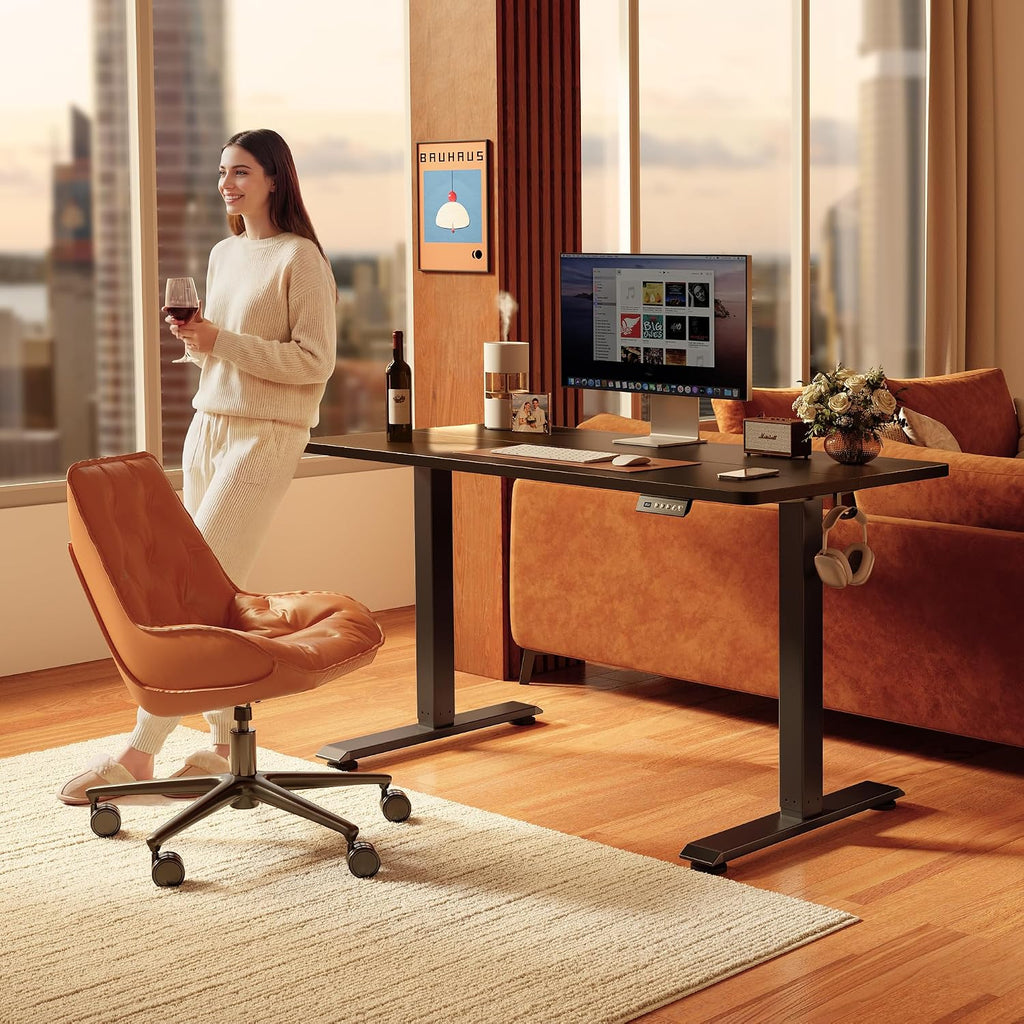 Standing Desk 55 × 28 Inch Electric Height Adjustable, Black | Sit and Stand Up Adjustable Desk, Home Office Computer