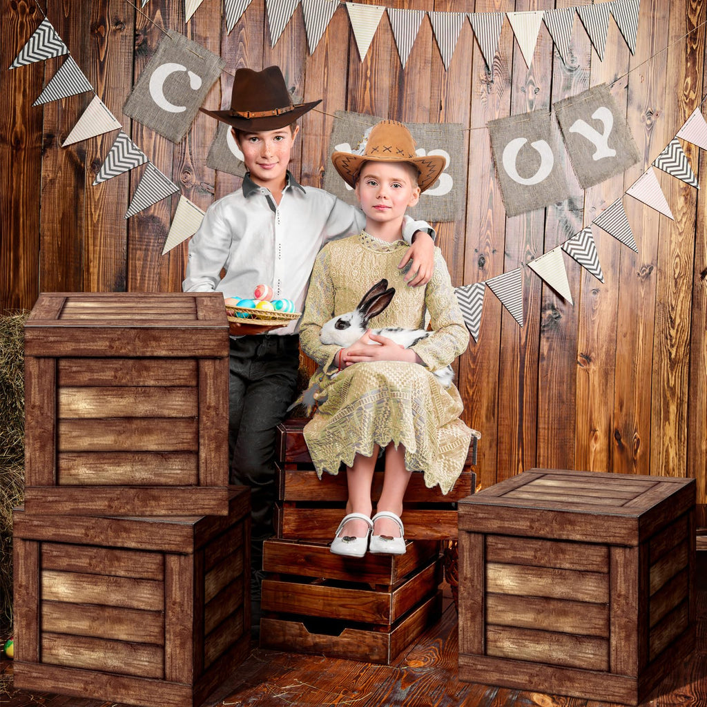 6 Pcs Cowboy Party Decorations Wood Grain Boxes Western Rustic