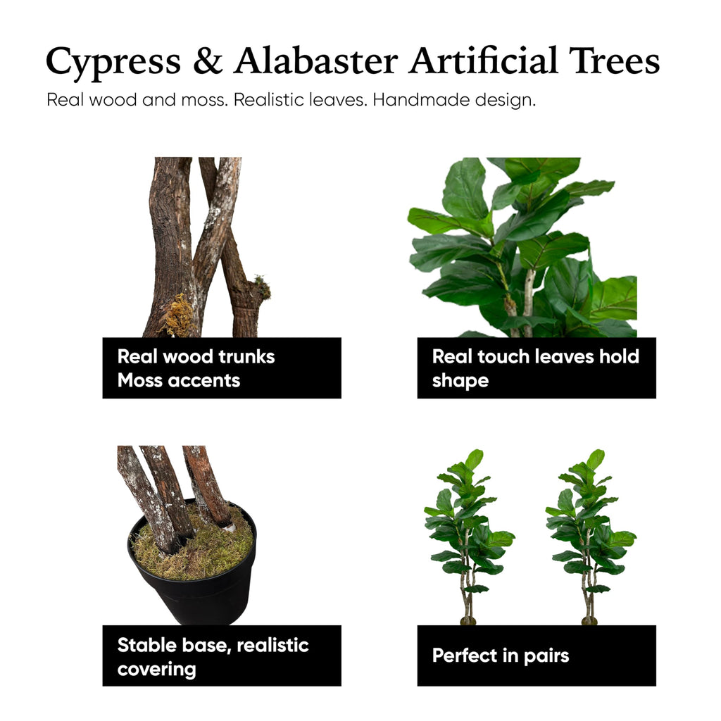Handmade 6ft Oversized Fiddle Leaf Fig Ficus Lyrata Artificial Tree with Ethically Sourced Real Wood Trunks