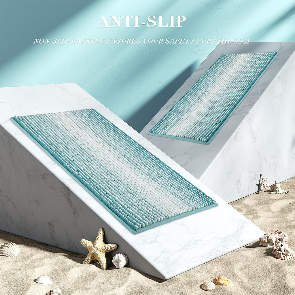 Bathroom Rugs and Mats Sets, 2 Piece Thick Absorbent Chenille Bath Mat Rug Set Non Slip, Soft Shaggy Bath Room Floor