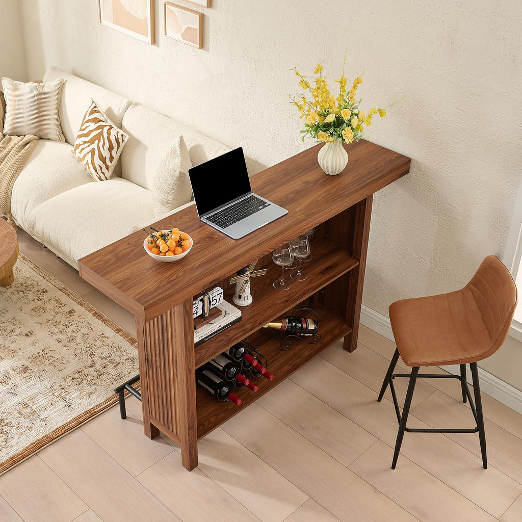 63-Inch 2-Tier Bar Table with Footrest, Walnut