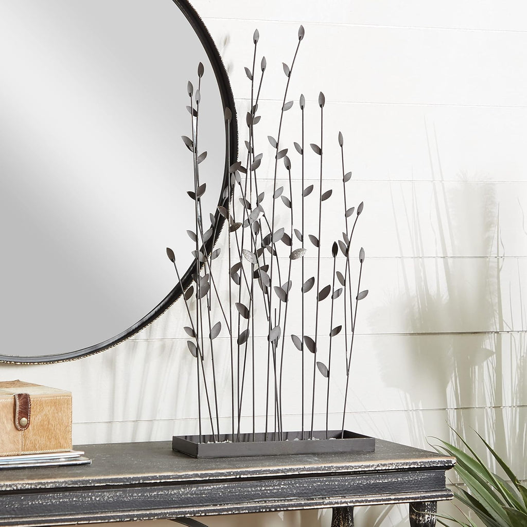 79 Metal Floral Decorative Sculpture Home Decor Statue with Loose Stones, Accent Figurine 14" x 5" x 31", Black
