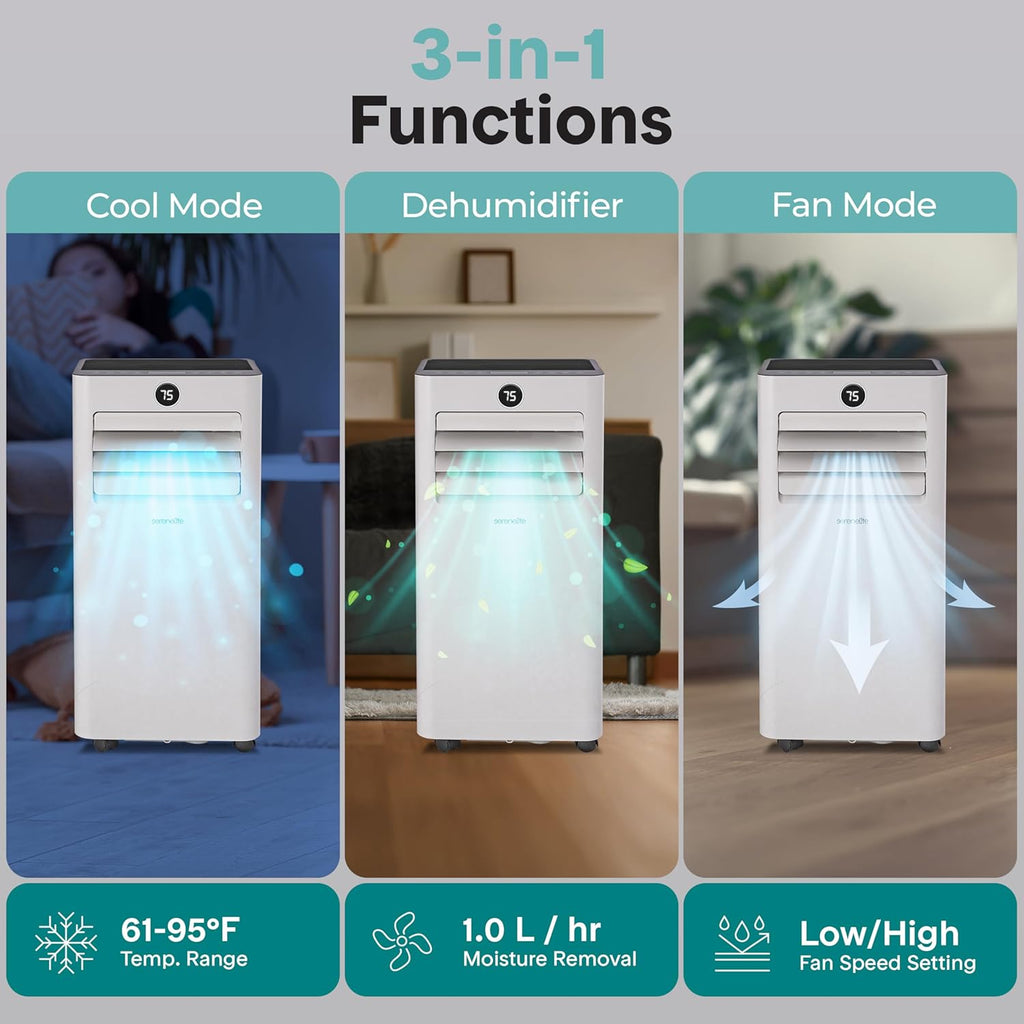 8000 BTU Portable Air Conditioner, Small AC Unit with Dehumidifier and Fan, Mini AC Unit with 350 Sq. Ft. Coverage