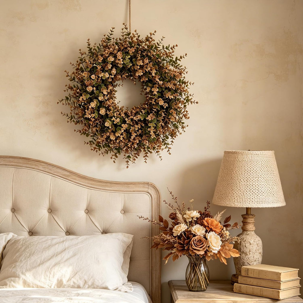 Large Artificial Fall Wreath Eucalyptus Leaves for Front Door Outdoor Decor