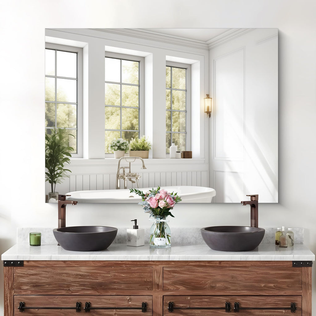 Frameless Mirror, 36"x48" Bathroom Mirror for Over Sink, Unframed Vanity Mirror, Large Rectangle Mirror, Upgraded