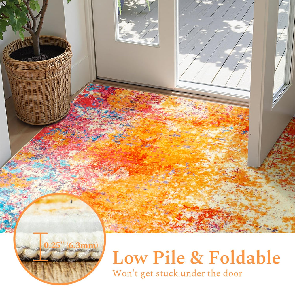 3x8 Runner Rug, Washable Colorful Rainbow Runners