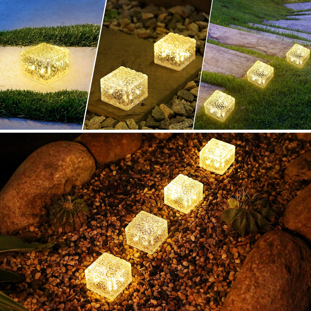6 Pack Solar Brick Lights Landscape Path Light Garden Decoration Yard Paver Road Lighting Recessed Paver for Garden
