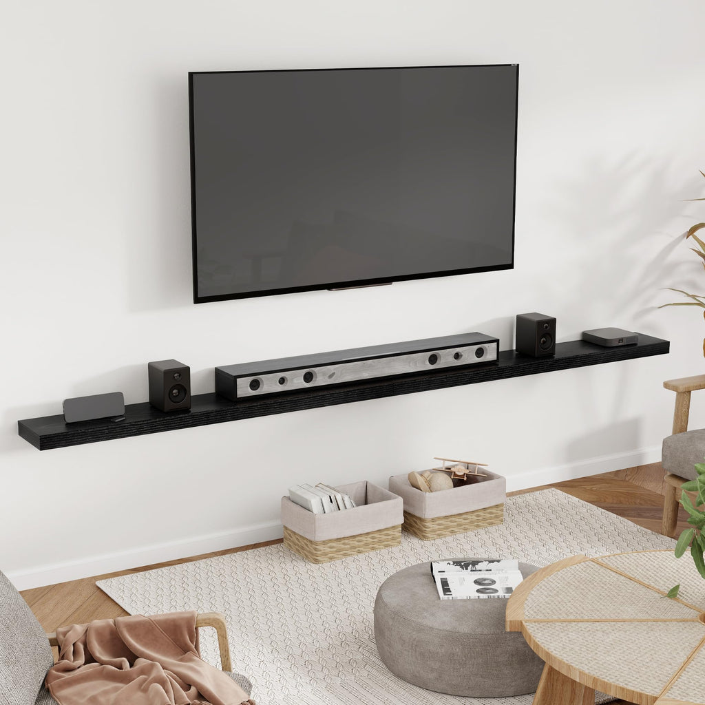 55 Inch Floating Shelves for Wall 8 Inch Deep Black Shelves Set of 2, Wall Mounted Rustic Wood Long Floating