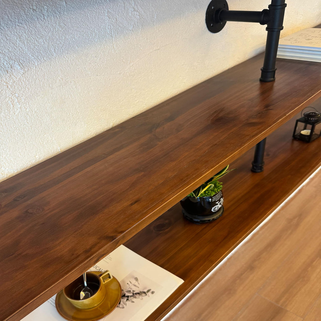 70 Inch Industrial Pipe Wall Shelves Pipe Shelving with Real Wood Plank