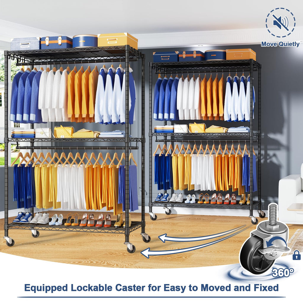 P8 Pro Heavy Duty Clothes Rack(With Extended Width Design) Rolling Clothing Racks for Hanging Clothes, Portable