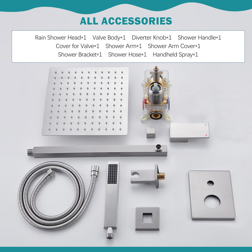 12" Rain Shower System with Handheld & Valve, Brushed Nickel