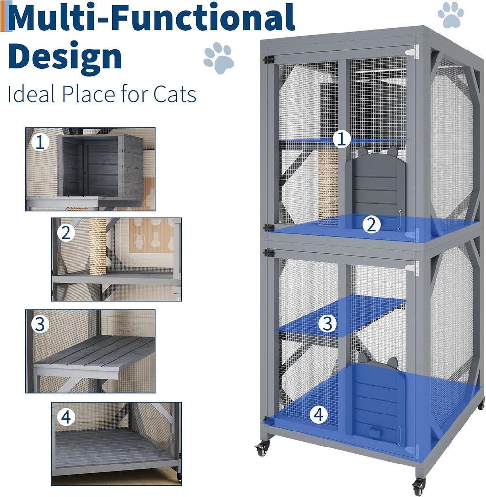 68" Outdoor Wooden Catio for Cats - Grey (172.7 * 82 * 79cm)