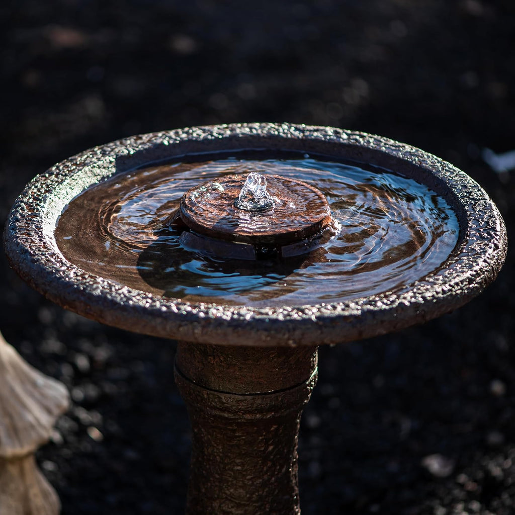 23.43" Tiered Freestanding Classic Bird Bath Outdoor Water Fountain Resin with Auto Shut-Off Pump, Garden Decor