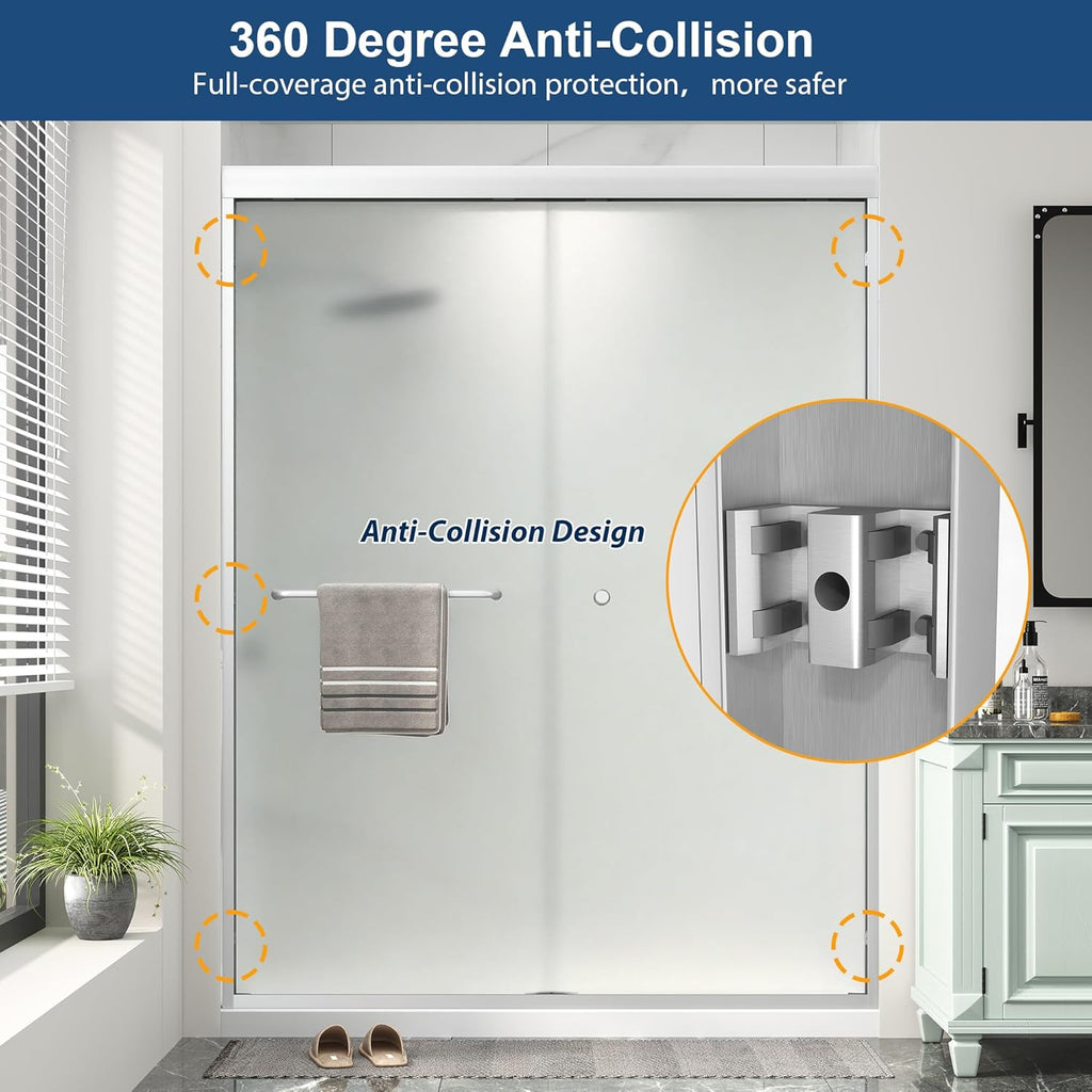 Double Sliding Shower Door 43"-48" W x 72" H with Nano Anti-Explosion Safety Film