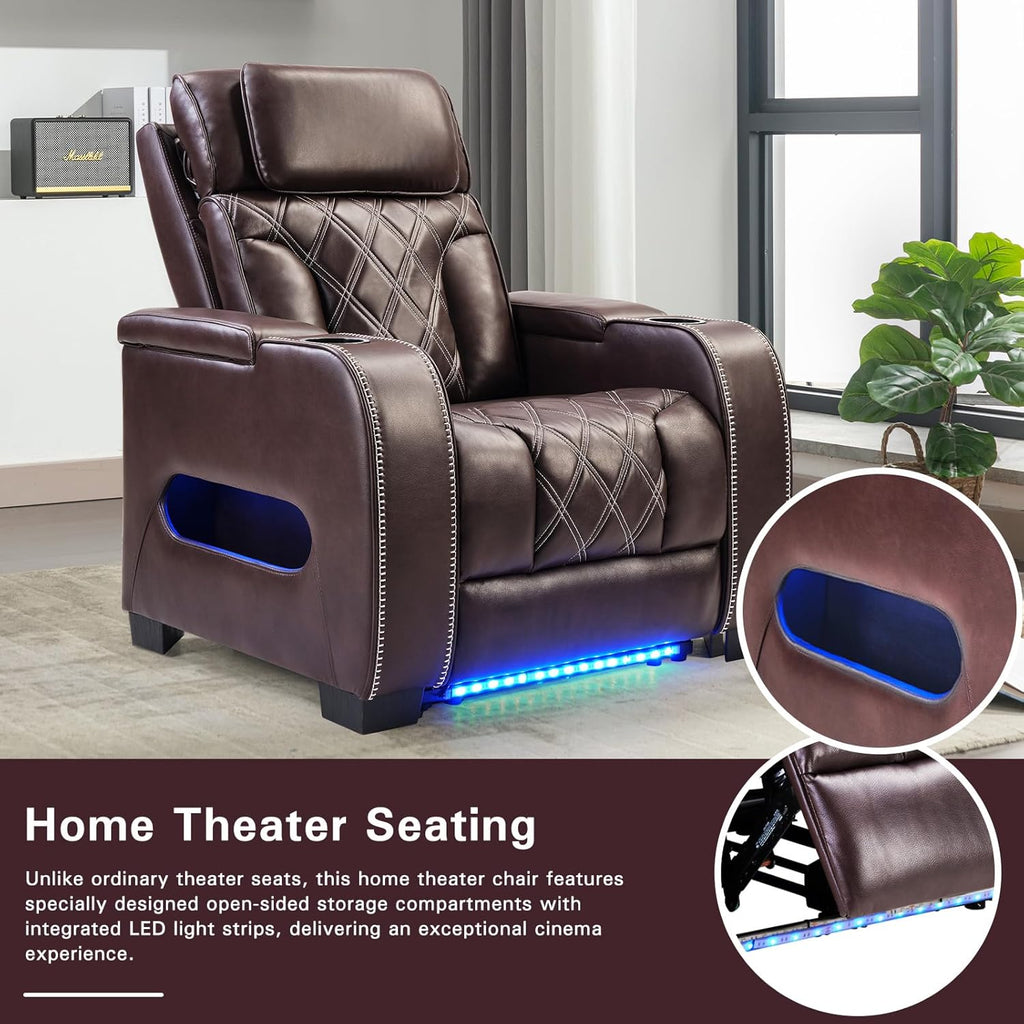 Electric Power Recliner Chair, PU Leather Home Theater Seating with Power Headrest