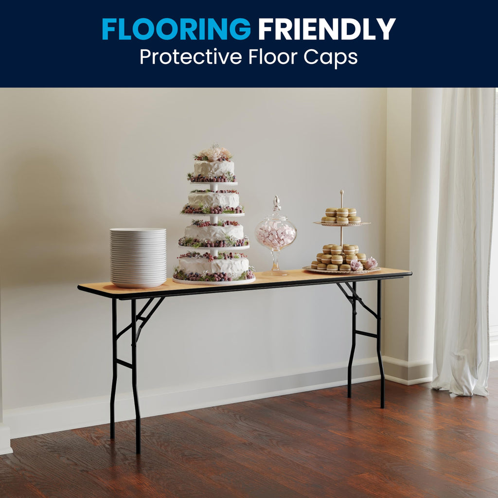 6 ft Wood Folding Banquet Table, 72" x 30", Clear Coat Finish