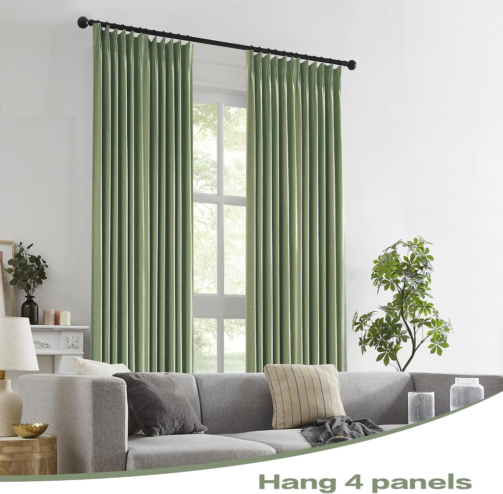 Luxury Blackout Curtains (Set of 2 Panels) 96 Inches Long Taupe, Pinch Pleated Linen Blend Farmhouse 100% Blackout Thermal Insulated