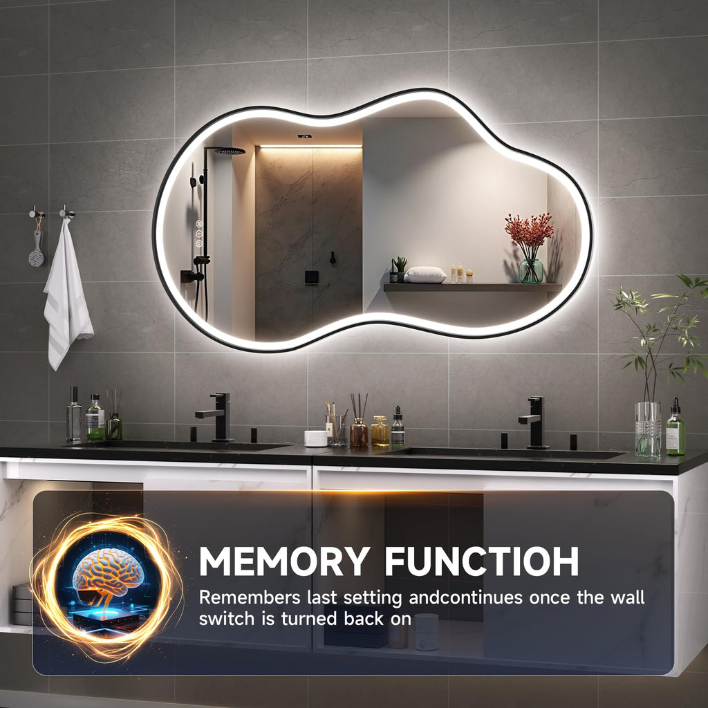 Irregular Bathroom Mirror with Lights - 25"x45" LED Asymmetrical Wall Mirror, Abstract Modern Lighted Vanity Mirror