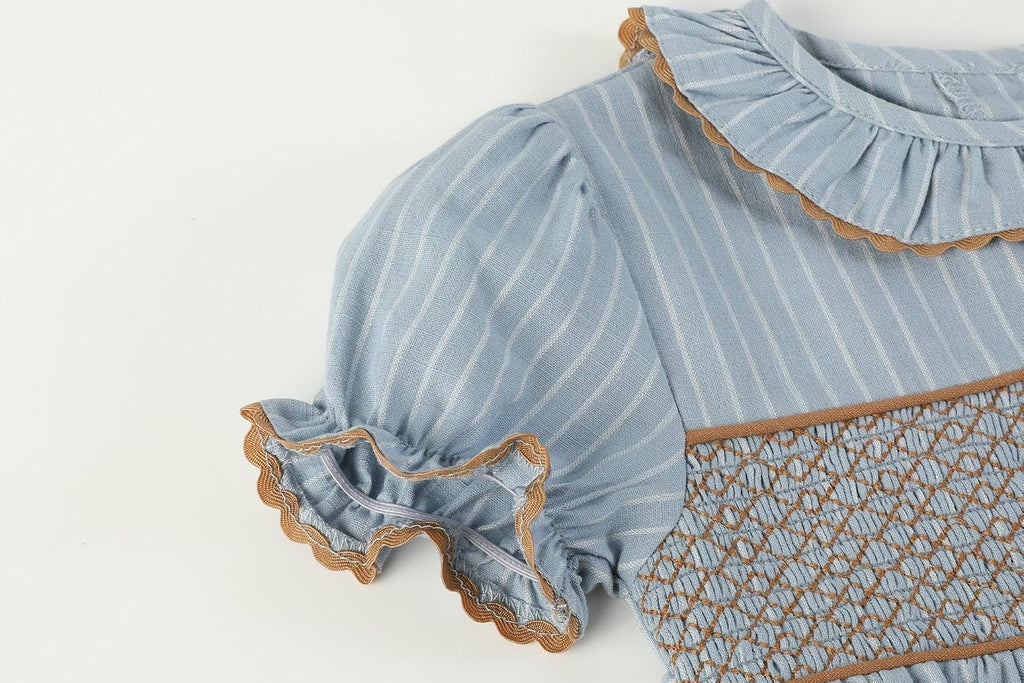 Baby and Girls Pinstripe Smocked Ruffle Collar Dress