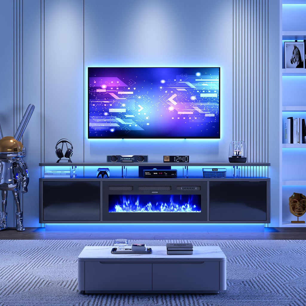 80" for TVs Up to 90", 36" Fireplace with Adjustable Flames, Double LED Lights & Remote Control, Entertainment Center