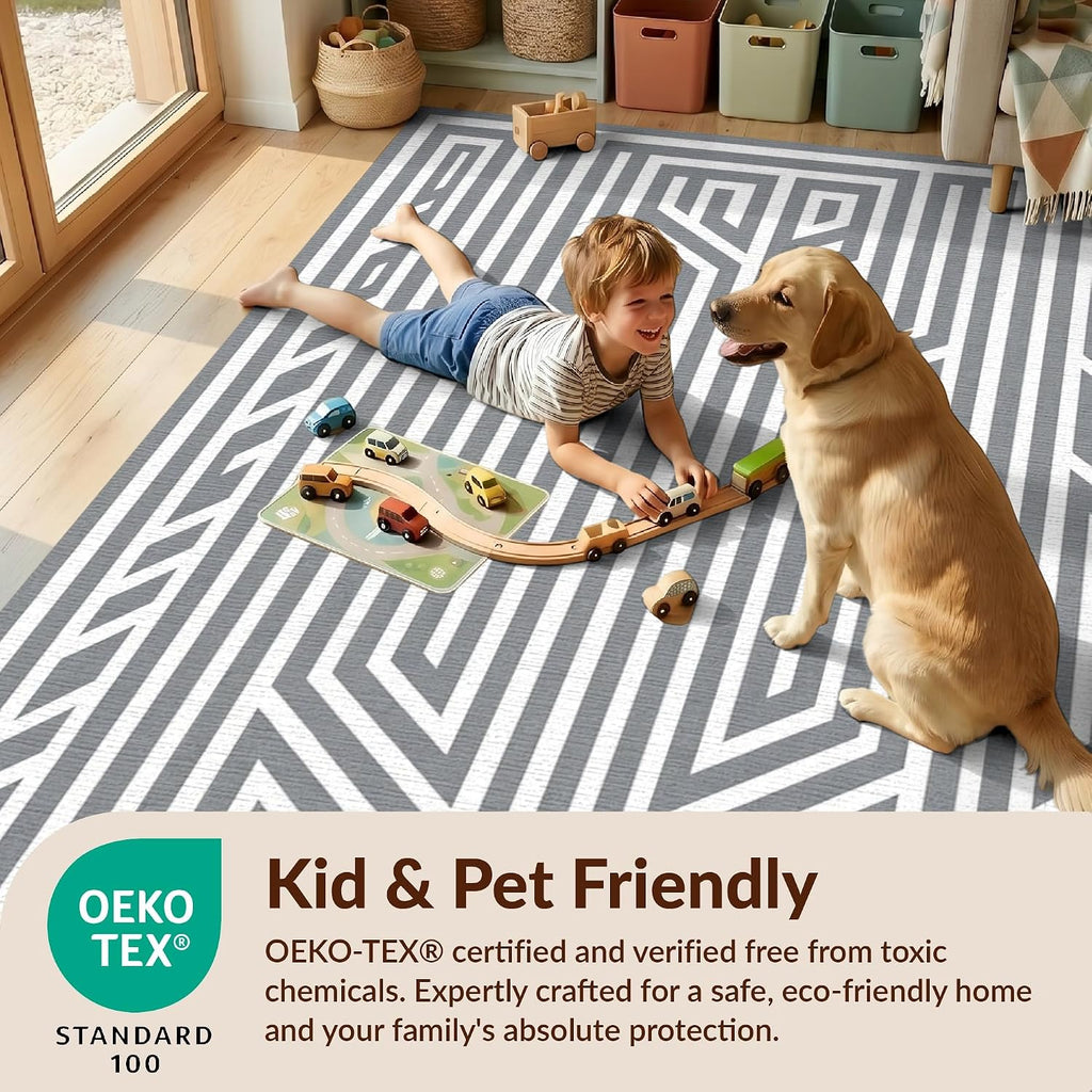 Flatwoven Area Rug, Nordic Motif with Scandinavian Minimalist Aesthetics, Machine Washable, Stain Resistant