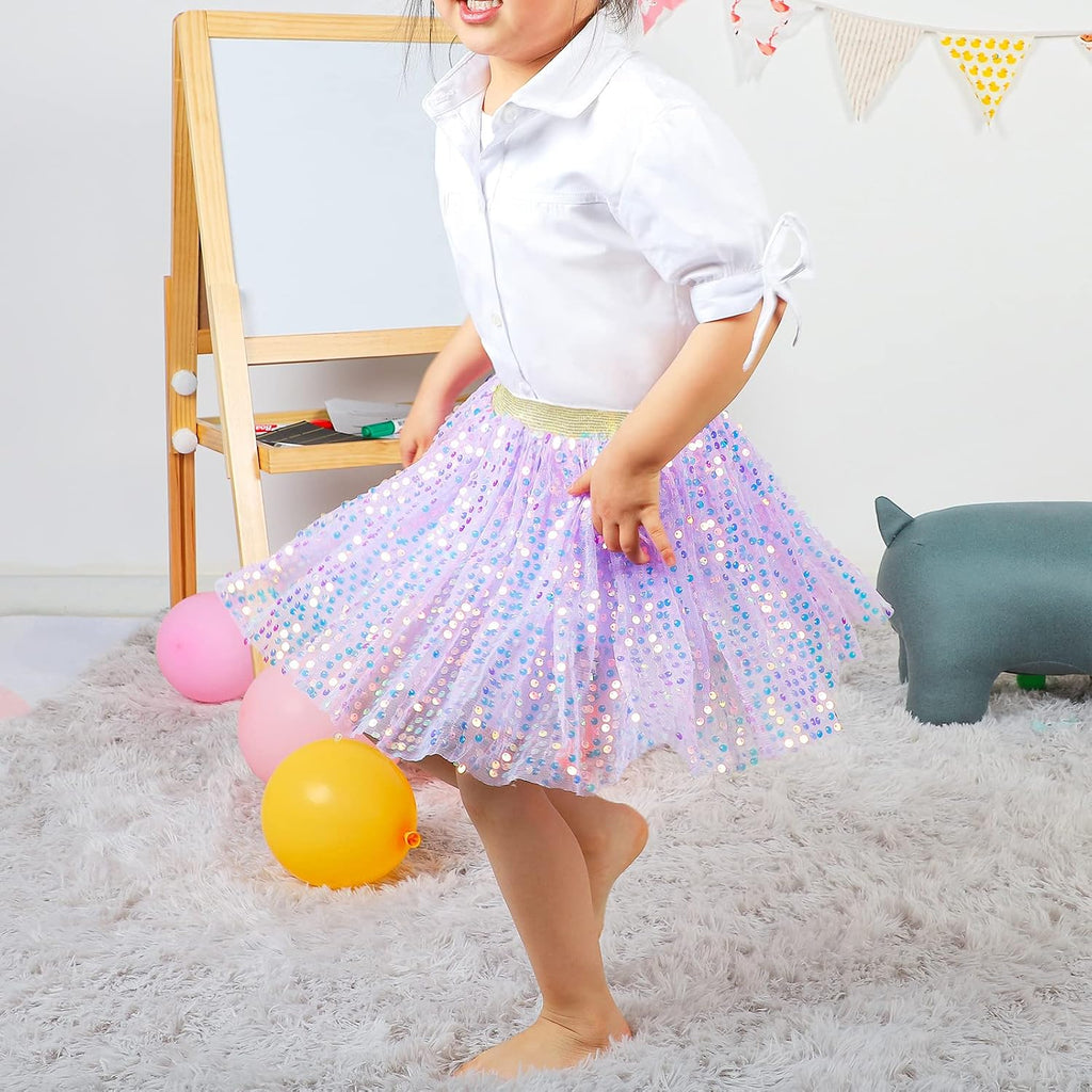 Toddler Girls Layered Tutu Skirt Sparkling Sequin Tulle Dance Skirts