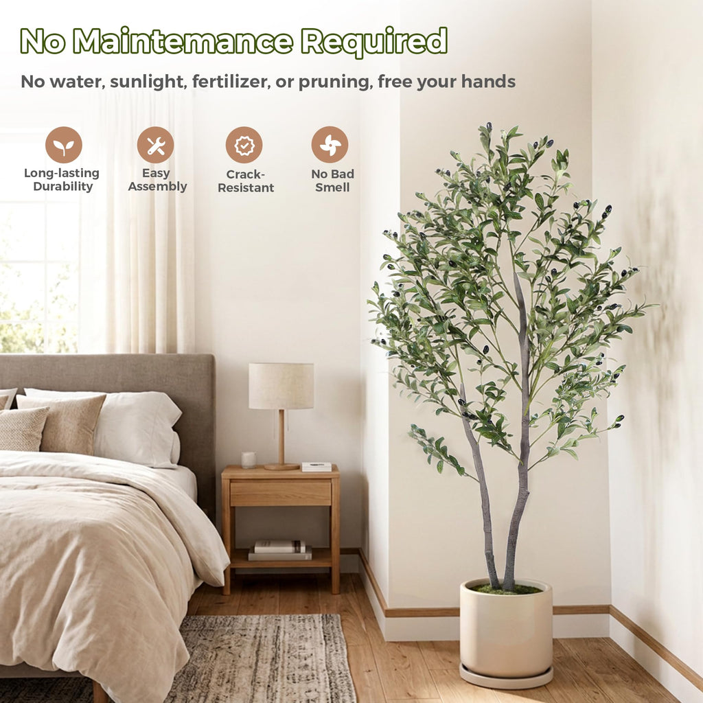 Artificial Olive Tree Indoor 5FT, 59" Tall Faux Olive Tree w/White Planter