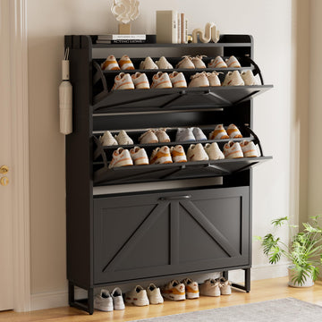 Shoe Cabinet Storage, Narrow Shoe Rack with 3 Flip Drawers, Freestanding Hidden Shoe Rack Storage Organizer, Slim