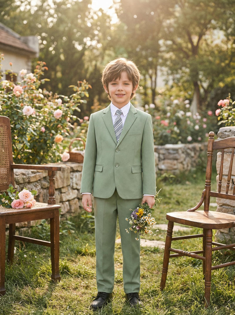Boys Formal Suits Kids Tuxedo Suit Blazer Pants Set Sage Green