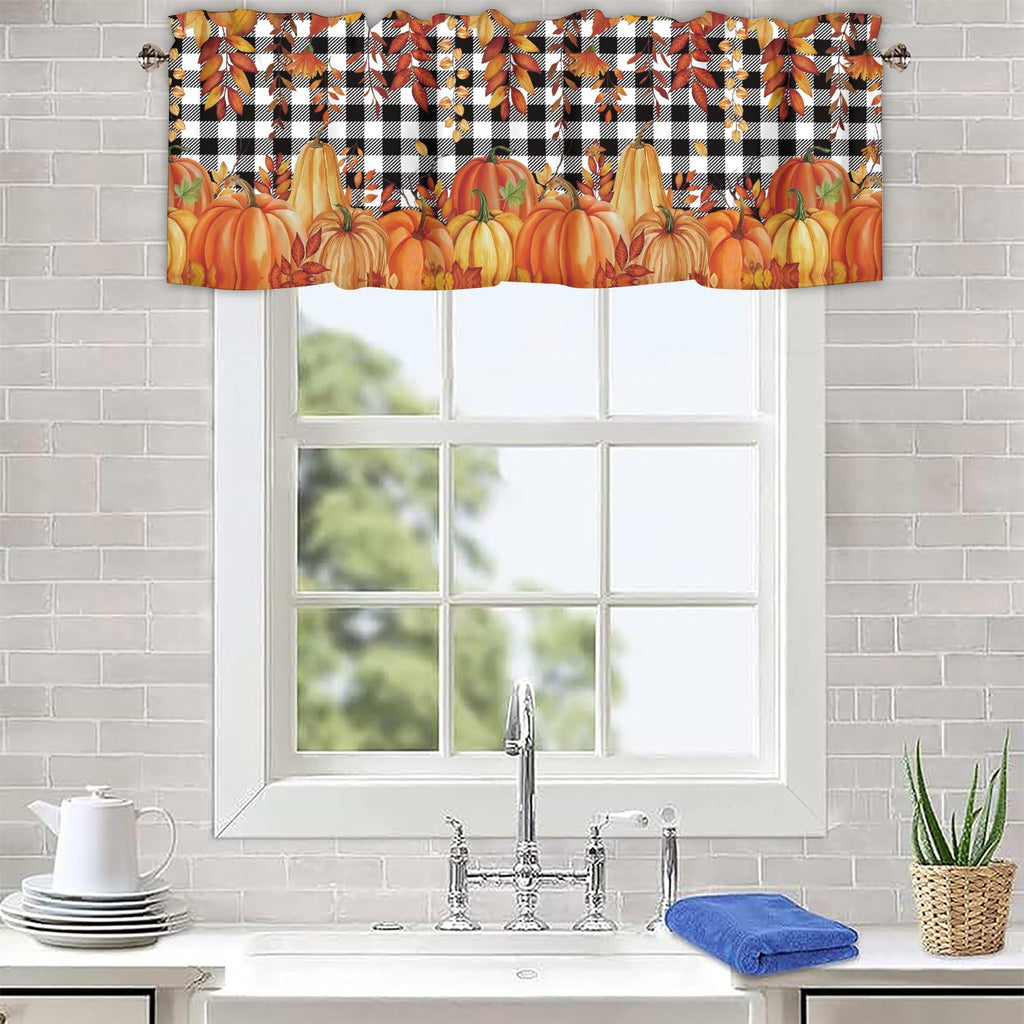 Fall Pumpkin Curtain Valance 2 Pack, Window Treatment 42x12 in