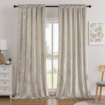 Ivory White Crushed Velvet Curtains 52x96inch Rod Pocket-2P