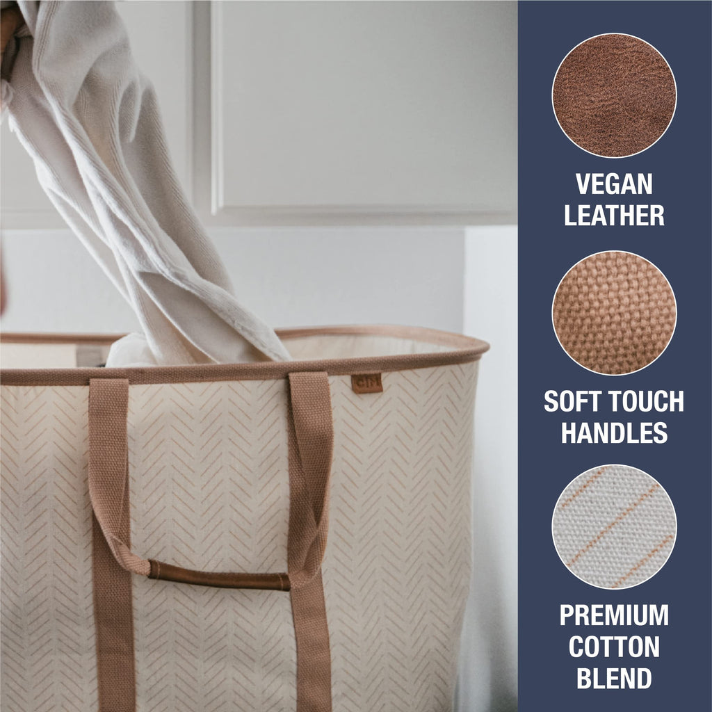 Collapsible Fabric Laundry Basket Tote Premium, Mocha, 2 Pack